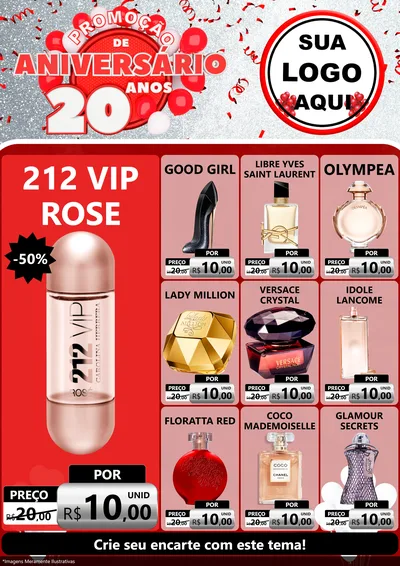 Modelo de Encarte para Encarte A4 Vertical com o tema Promoção de Aniversário - 20 Anos para Perfumes