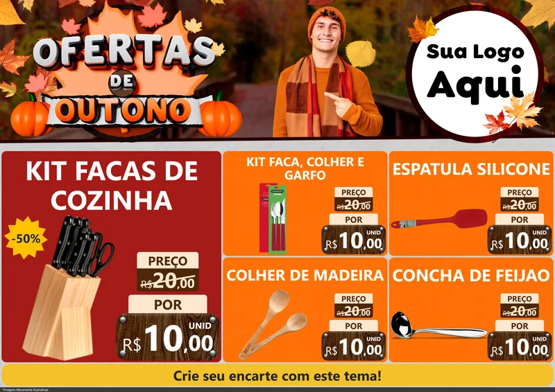 Modelo de Encarte para Encarte A4 Horizontal com o tema Ofertas de Outono para Utilidades Domésticas