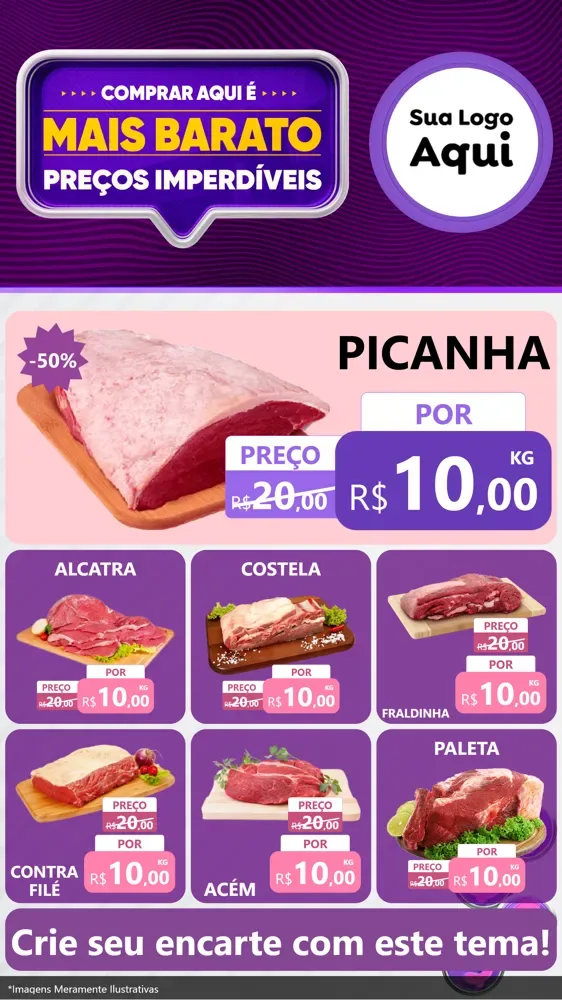 Modelo de Rede Social para Stories com o tema Mais Barato para Açougue