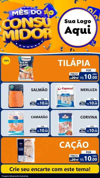 Modelo de TV para TV Vertical com o tema Mês do Consumidor para Peixaria