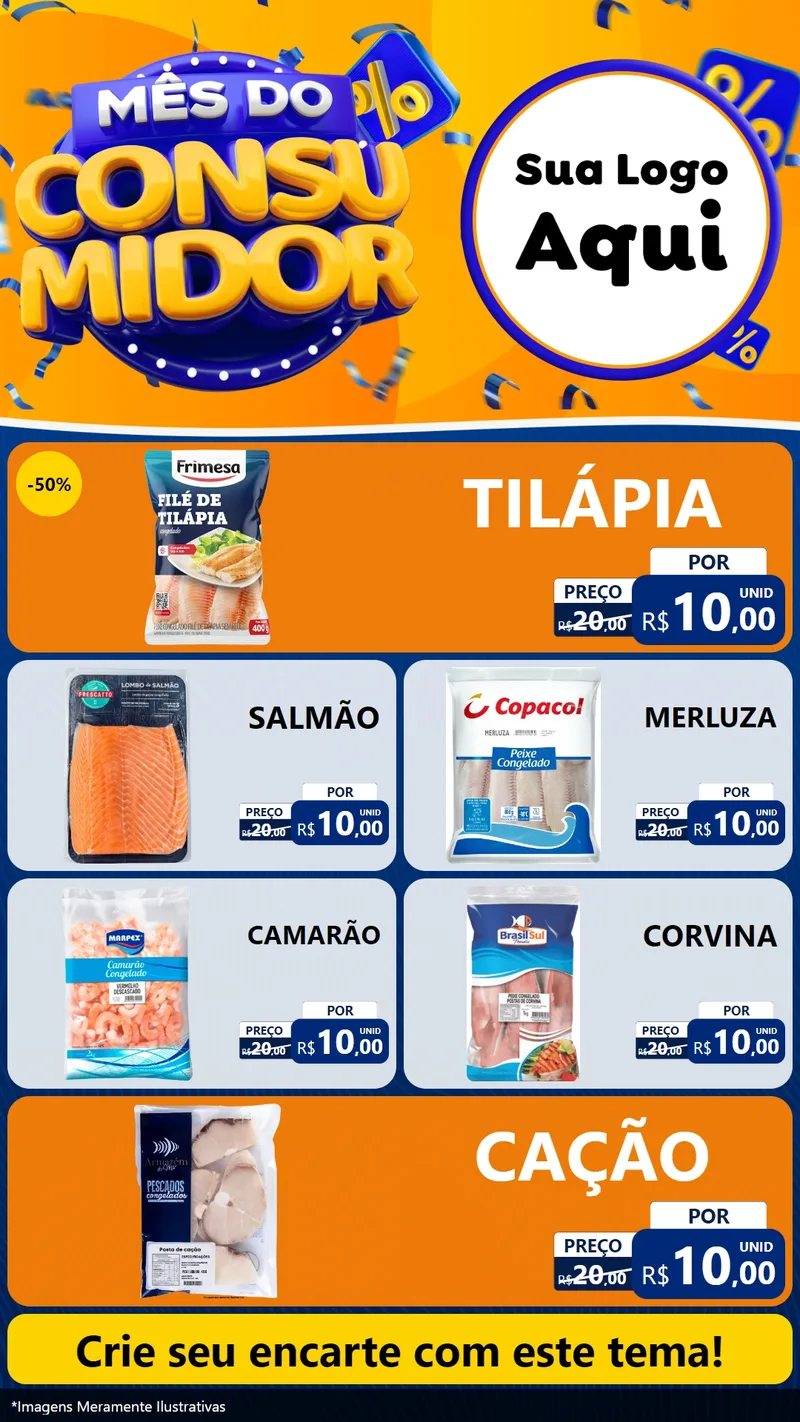 Modelo de TV para TV Vertical com o tema Mês do Consumidor para Peixaria