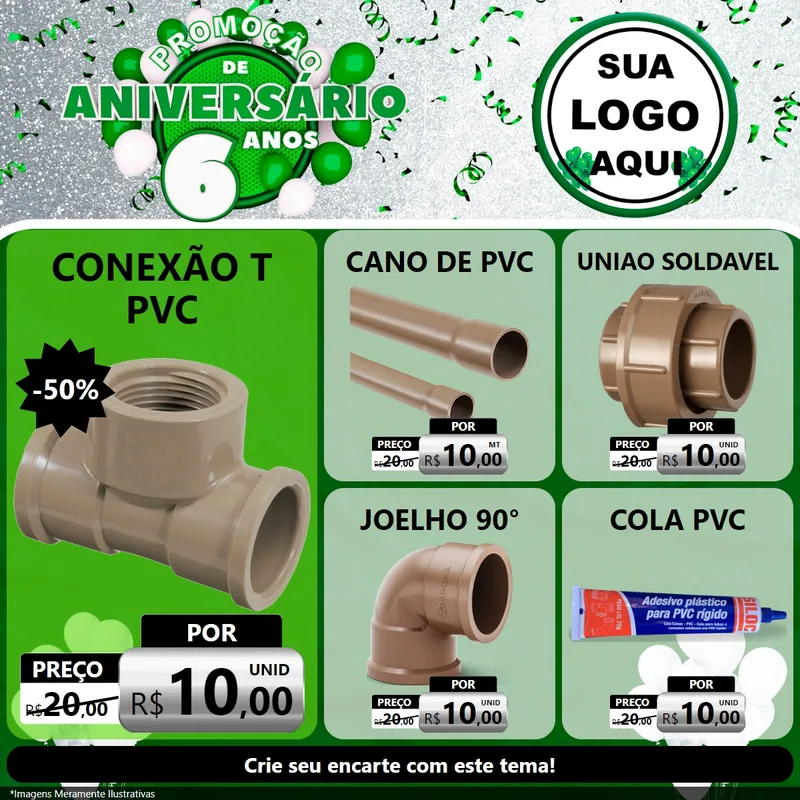 Modelo de Rede Social para Feed Facebook com o tema Promoção de Aniversário - 6 Anos para Tubos e conexões