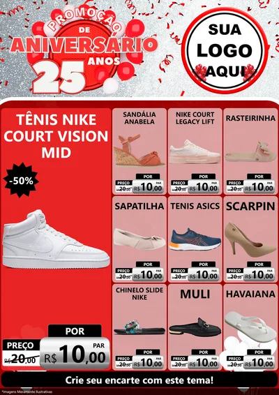 Modelo de Encarte para Encarte A4 Vertical com o tema Promoção de Aniversário - 25Anos para Calçados
