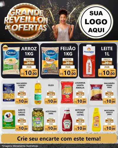 Modelo de Rede Social para Feed Instagram com o tema Grande Réveillon de Ofertas para Supermercado