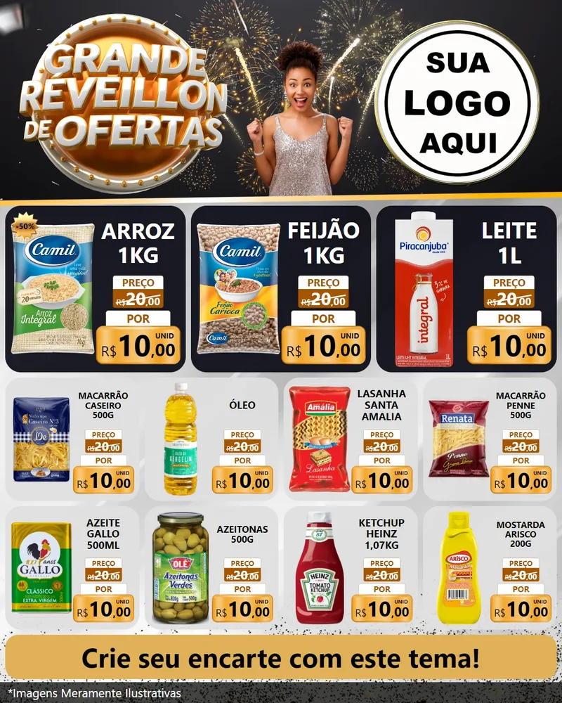 Modelo de Rede Social para Feed Instagram com o tema Grande Réveillon de Ofertas para Supermercado