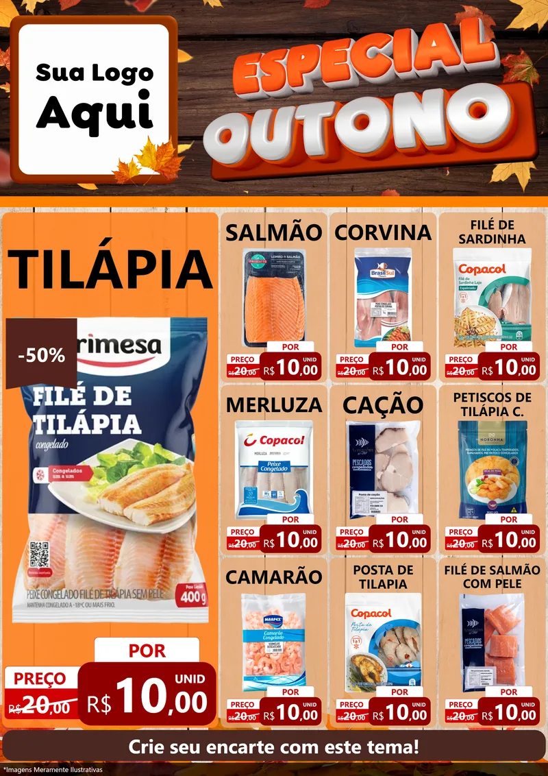 Modelo de Encarte para Encarte A4 Vertical com o tema Especial Outono para Peixaria