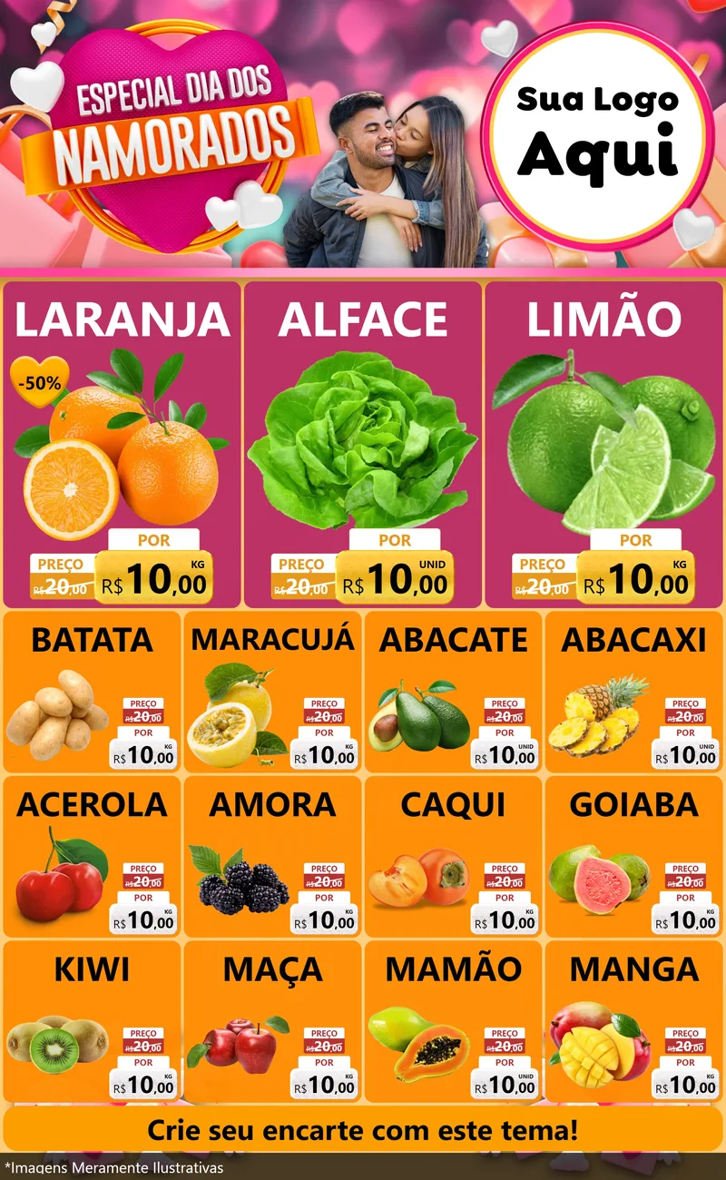Modelo de Encarte para Encarte Grande com o tema Especial Dia dos Namorados para Hortifrúti