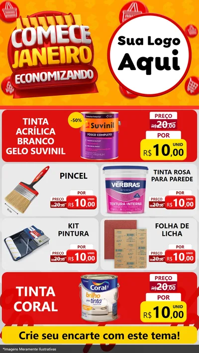 Modelo de TV para TV Vertical com o tema Comece Janeiro Economizando para Tintas e Ferramentas