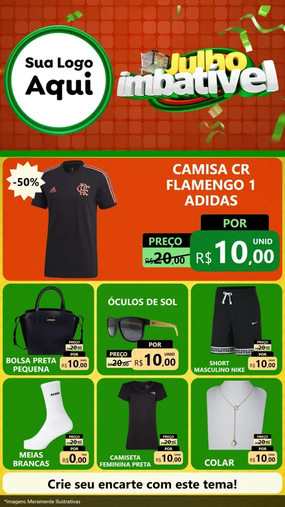 Modelo de Rede Social para Stories com o tema Julho Imbatível para Roupas e acessórios