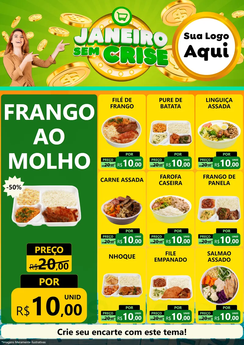 Modelo de Encarte para Encarte A4 Vertical com o tema Janeiro Sem Crise para Restaurante