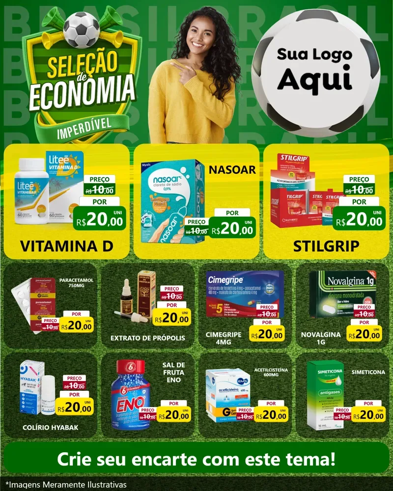 Modelo de Rede Social para Feed Instagram com o tema Seleção de Economia - Copa para Farmácia