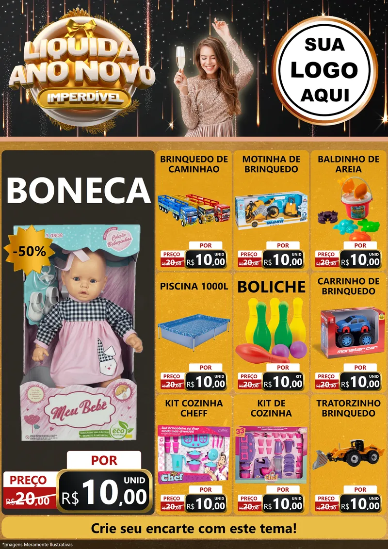 Modelo de Encarte para Encarte A4 Vertical com o tema Liquida Ano Novo Imperdível para Brinquedos