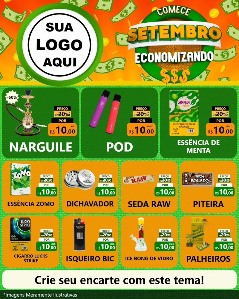 Modelo de Rede Social para Feed Instagram com o tema Comece Setembro Economizando para Tabacaria