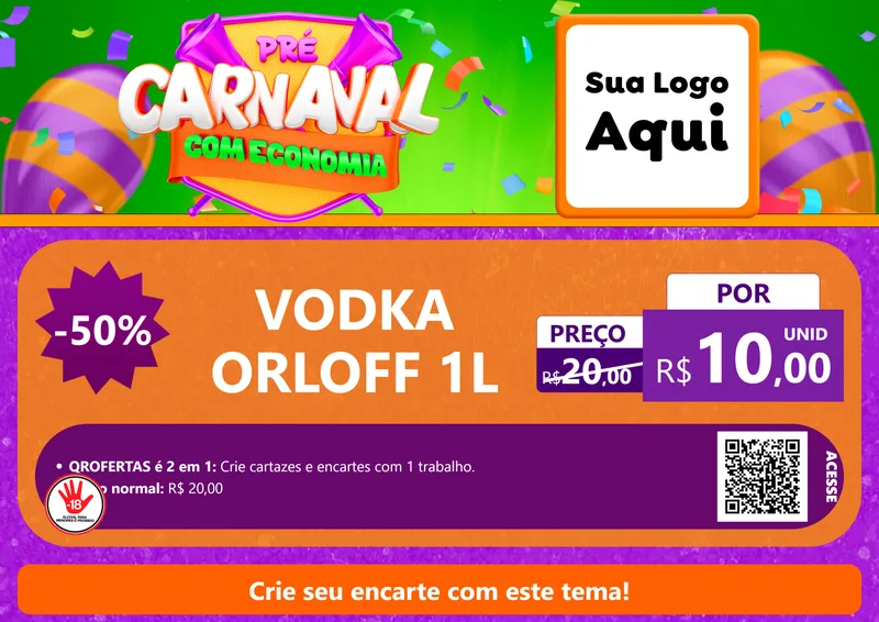 Modelo de Cartaz para Cartaz A4 Horizontal com o tema Pré-Carnaval Com Economia para Distribuidora de bebidas