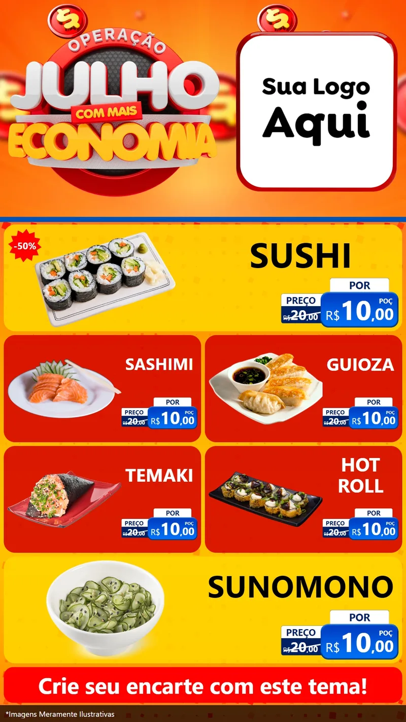 Modelo de TV para TV Vertical com o tema Operação Julho Com Mais Economia para Comida japonesa
