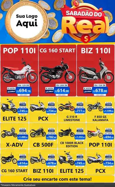 Modelo de Encarte para Encarte Grande com o tema Sabadão do Real para Concessionaria de Motos