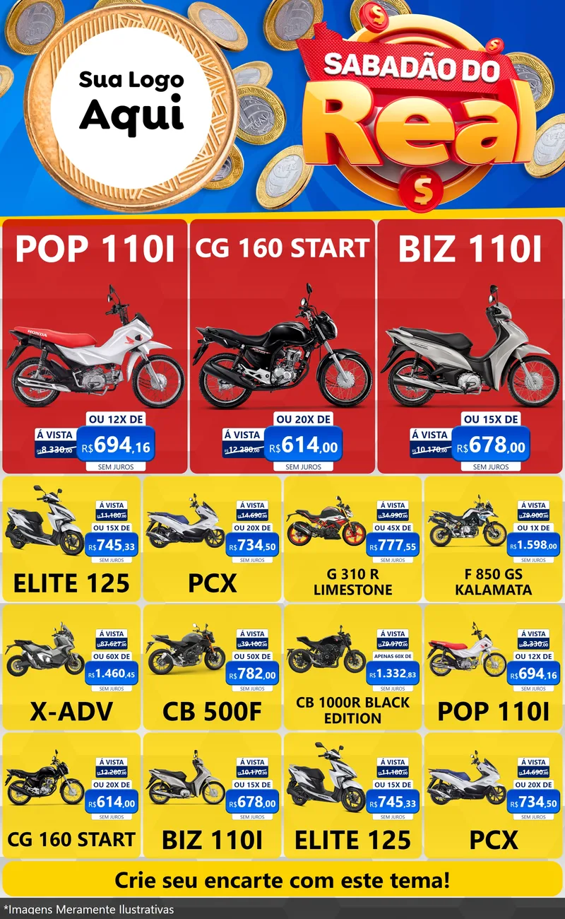 Modelo de Encarte para Encarte Grande com o tema Sabadão do Real para Concessionaria de Motos