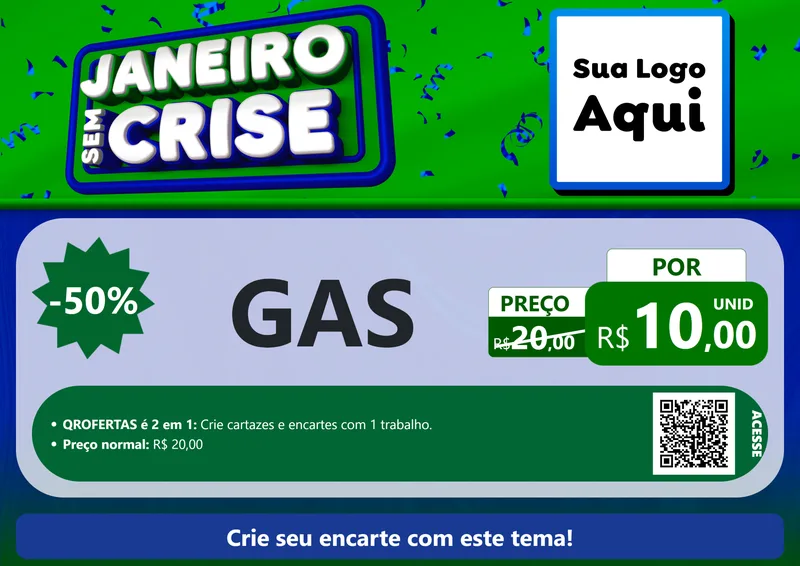 Modelo de Cartaz para Cartaz A4 Horizontal com o tema Janeiro Sem Crise para Água e gás