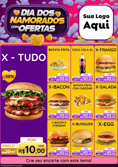 Modelo de Encarte para Encarte A4 Vertical com o tema Dia Dos Namorados Com Ofertas para Hamburgueria