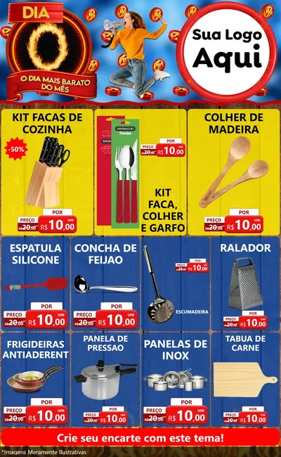 Modelo de Encarte para Encarte Grande com o tema Dia O - O Dia Mais Barato Do Mês para Utilidades Domésticas