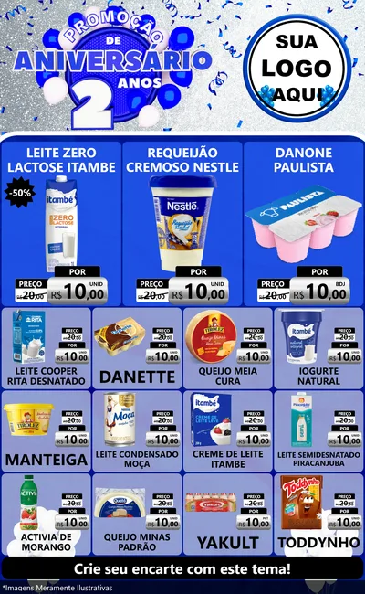 Modelo de Encarte para Encarte Grande com o tema Promoção de Aniversário - 2 Anos para Frios e Laticínios