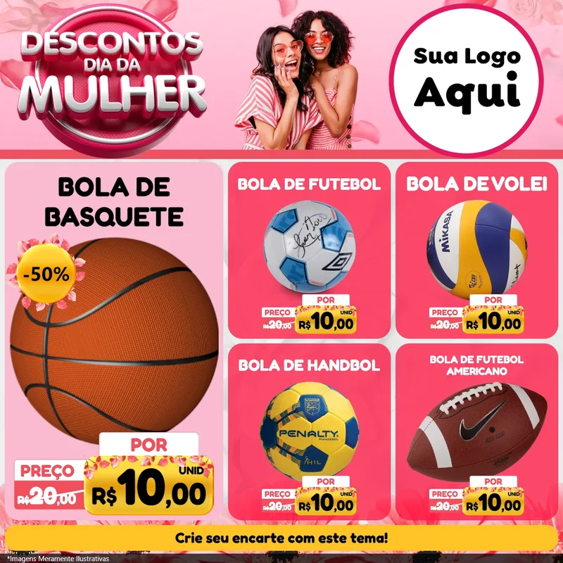 Modelo de Rede Social para Feed Facebook com o tema Descontos Dia da Mulher para Artigos Esportivos