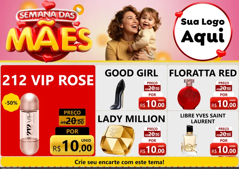 Modelo de Encarte para Encarte A4 Horizontal com o tema Semana das Mães para Perfumes