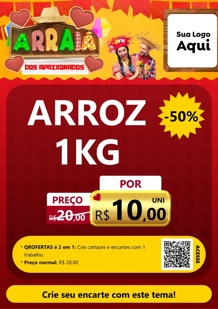 Modelo de Cartaz para Cartaz A4 Vertical com o tema Arraiá Dos Apaixonados - Junina para Supermercado