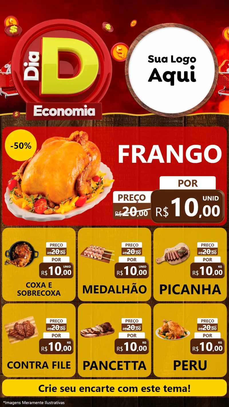 Modelo de Rede Social para Stories com o tema Dia D Economia para Assados