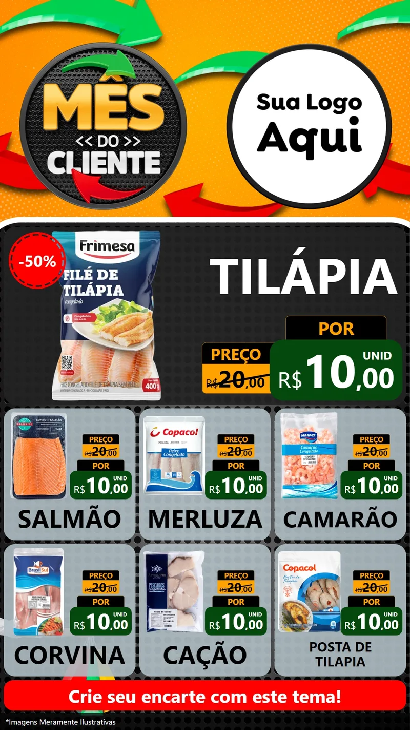 Modelo de Rede Social para Stories com o tema Mês do Cliente para Peixaria