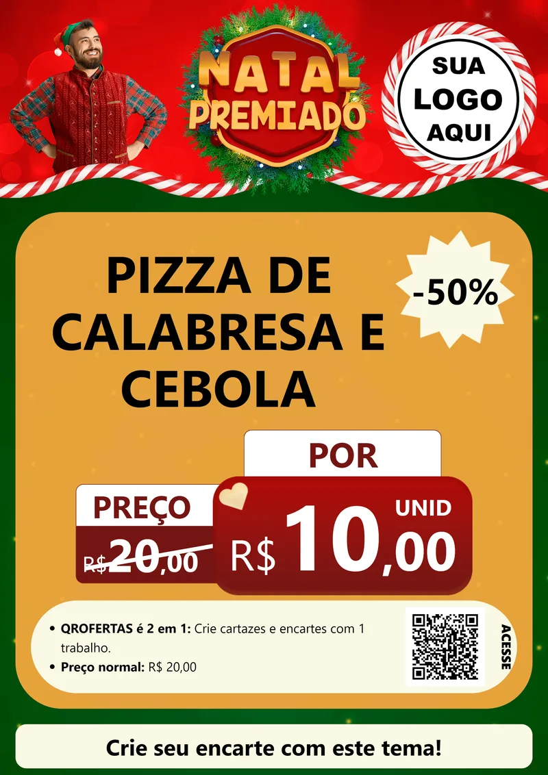 Modelo de Cartaz para Cartaz A4 Vertical com o tema Natal Premiado para Pizzaria