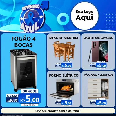 Modelo de Rede Social para Feed Facebook com o tema Novembro Azul para Móveis e Eletro