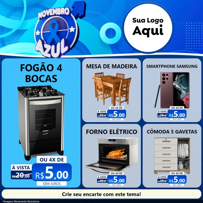 Modelo de Rede Social para Feed Facebook com o tema Novembro Azul para Móveis e Eletro