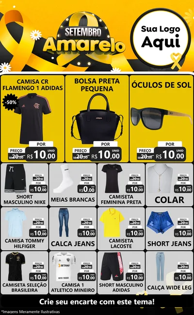 Modelo de Encarte para Encarte Grande com o tema Setembro Amarelo para Roupas e acessórios