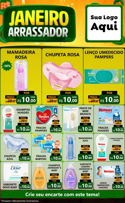 Modelo de Encarte para Encarte Grande com o tema Janeiro Arrasador para Bebês