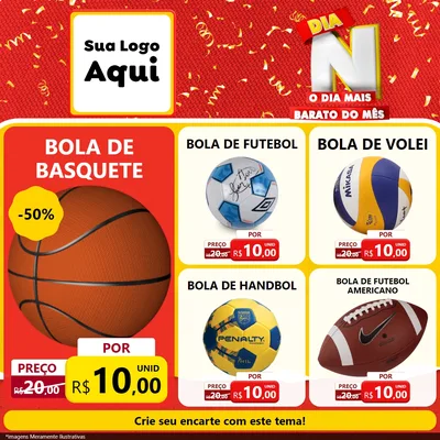 Modelo de Rede Social para Feed Facebook com o tema Dia N o Dia Mais Barato do Mês para Artigos Esportivos
