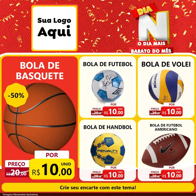 Modelo de Rede Social para Feed Facebook com o tema Dia N o Dia Mais Barato do Mês para Artigos Esportivos