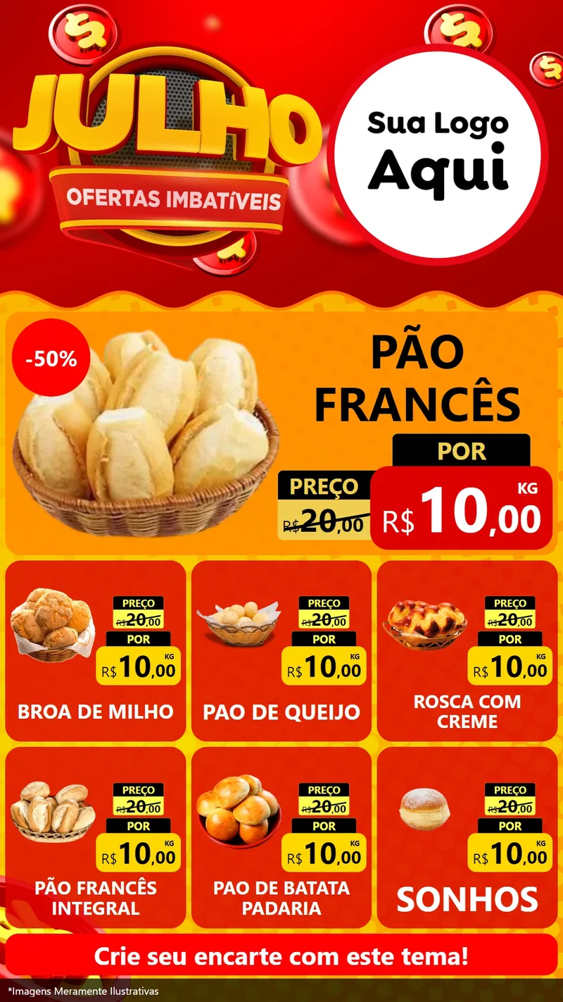 Modelo de Rede Social para Stories com o tema Julho Ofertas Imbatíveis para Padaria