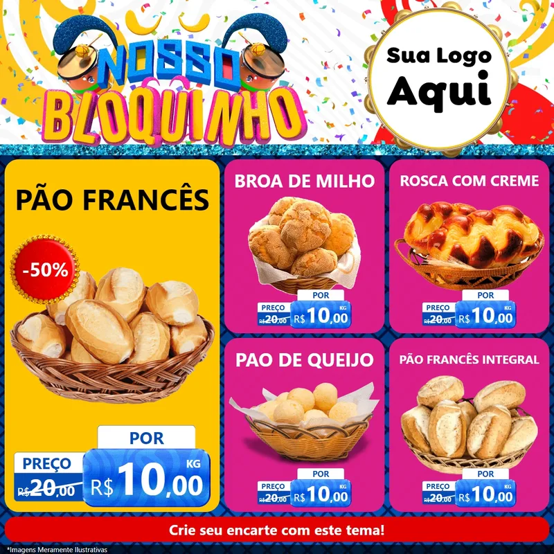 Modelo de Rede Social para Feed Facebook com o tema Nosso Bloquinho para Padaria