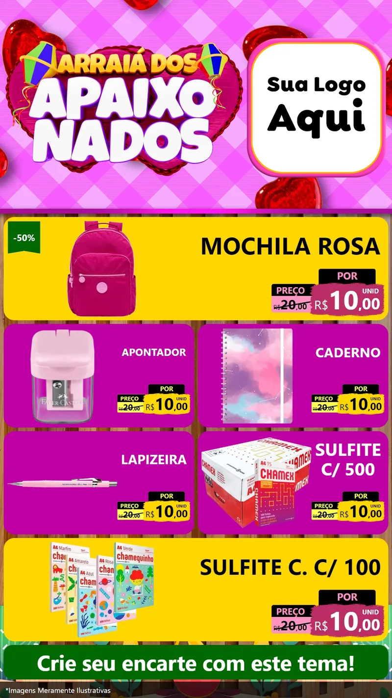 Modelo de TV para TV Vertical com o tema Arraiá dos Apaixonados para Papelaria