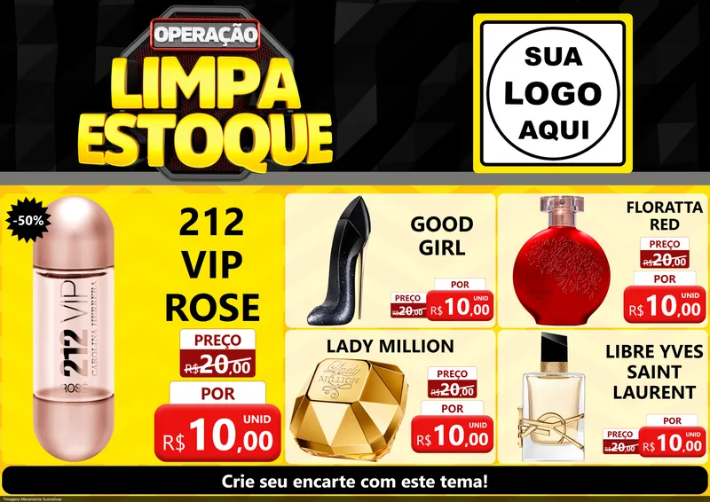 Modelo de Encarte para Encarte A4 Horizontal com o tema Operação Limpa Estoque para Perfumes