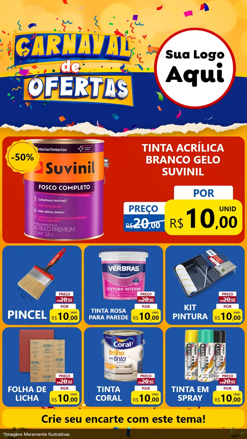 Modelo de Rede Social para Stories com o tema Carnaval de Ofertas para Tintas e Ferramentas