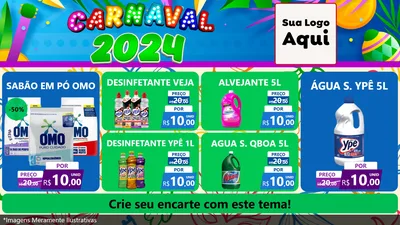 Modelo de TV para TV Horizontal com o tema Carnaval 2027 para Produtos de Limpeza