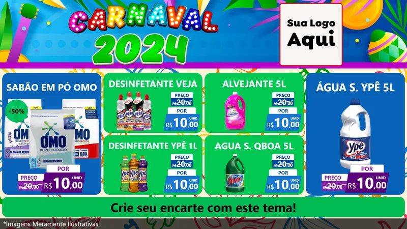 Modelo de TV para TV Horizontal com o tema Carnaval 2027 para Produtos de Limpeza