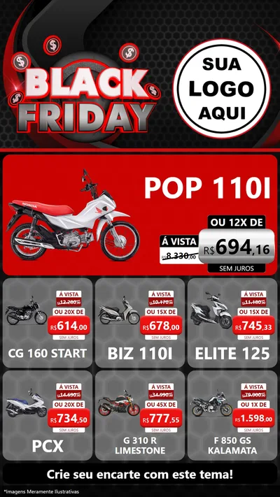 Modelo de Rede Social para Stories com o tema Black Friday para Concessionaria de Motos