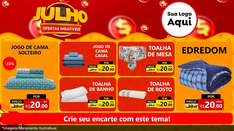Modelo de TV para TV Horizontal com o tema Julho Ofertas Imbatíveis para Cama, Mesa e Banho