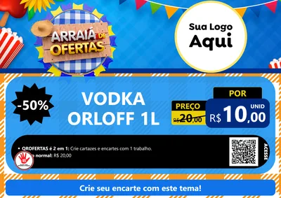 Modelo de Cartaz para Cartaz A4 Horizontal com o tema Arraiá de Ofertas para Distribuidora de bebidas