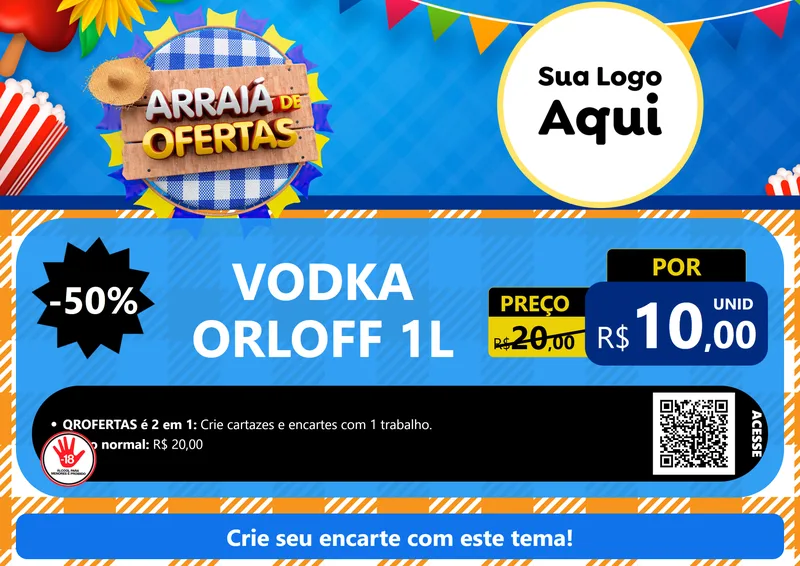 Modelo de Cartaz para Cartaz A4 Horizontal com o tema Arraiá de Ofertas para Distribuidora de bebidas