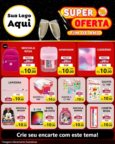 Modelo de Rede Social para Feed Instagram com o tema Super Oferta Fim de Ano para Papelaria