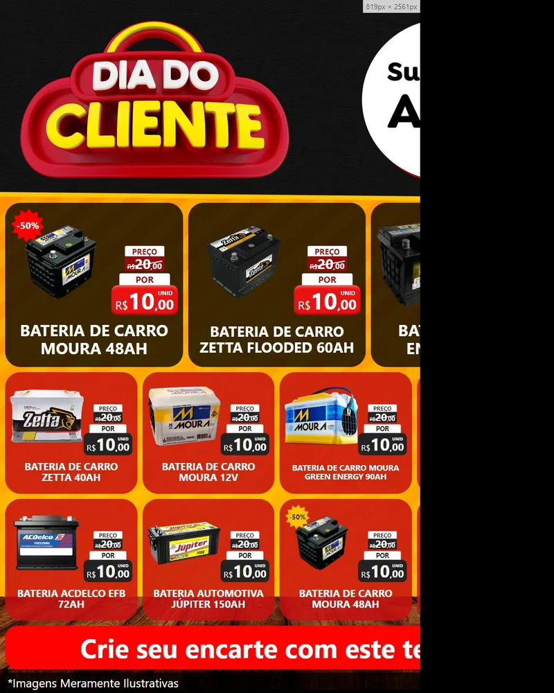 Modelo de Rede Social para Feed Instagram com o tema Dia do Cliente para Baterias Elétricas